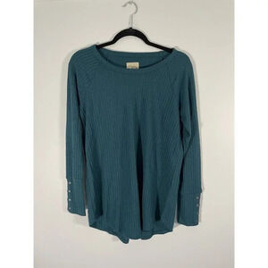 Chaser Womens Long Sleeve Waffle Knit Thermal Shirt Top Solid Teal Green Size L‎